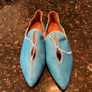 Free People Blue Leather Slip-On Shoes